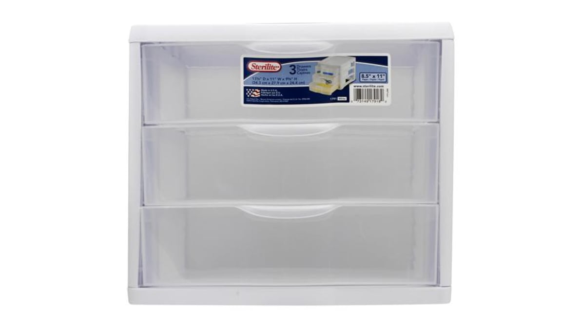 Sterilite 3 Drawer Unit Plastic, White 