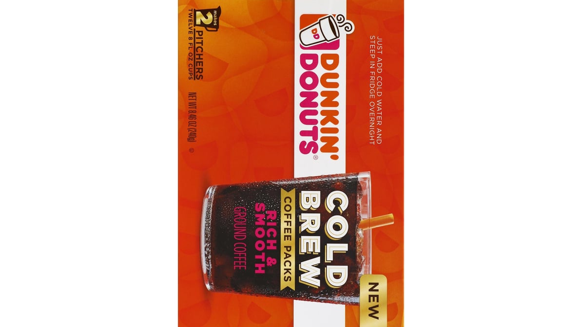 Dunkin Donuts Coffee, Ground, Cold Brew, Coffee Packs - 8.46 oz