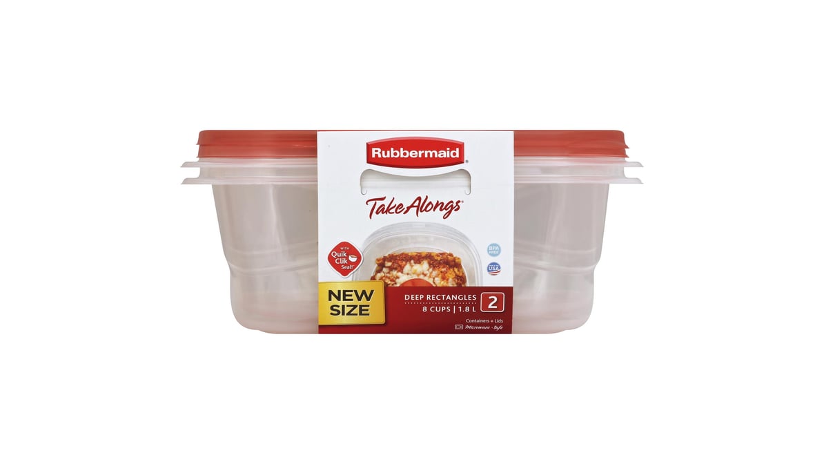 Rubbermaid Take Alongs Containers + Lids, Deep Rectangles, 8 Cups - 2 sets