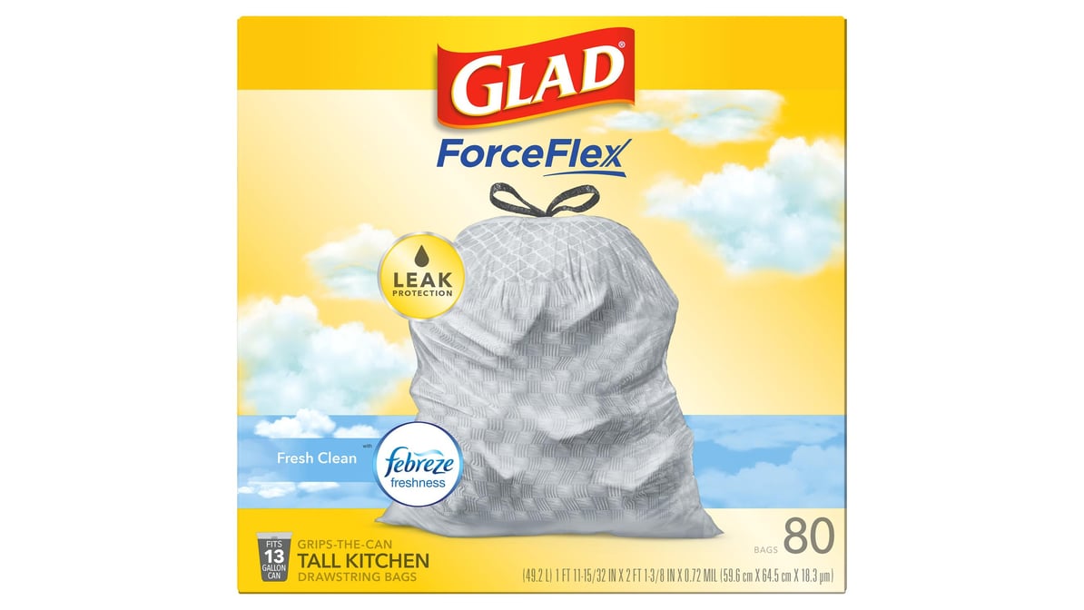 Glad Kitchen Bags, Tall, Drawstring, Fresh Clean, 13 Gallon