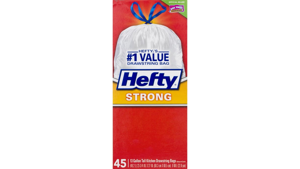 Hefty Strong 13 Gallon Tall Kitchen Drawstring Bags - 45 CT