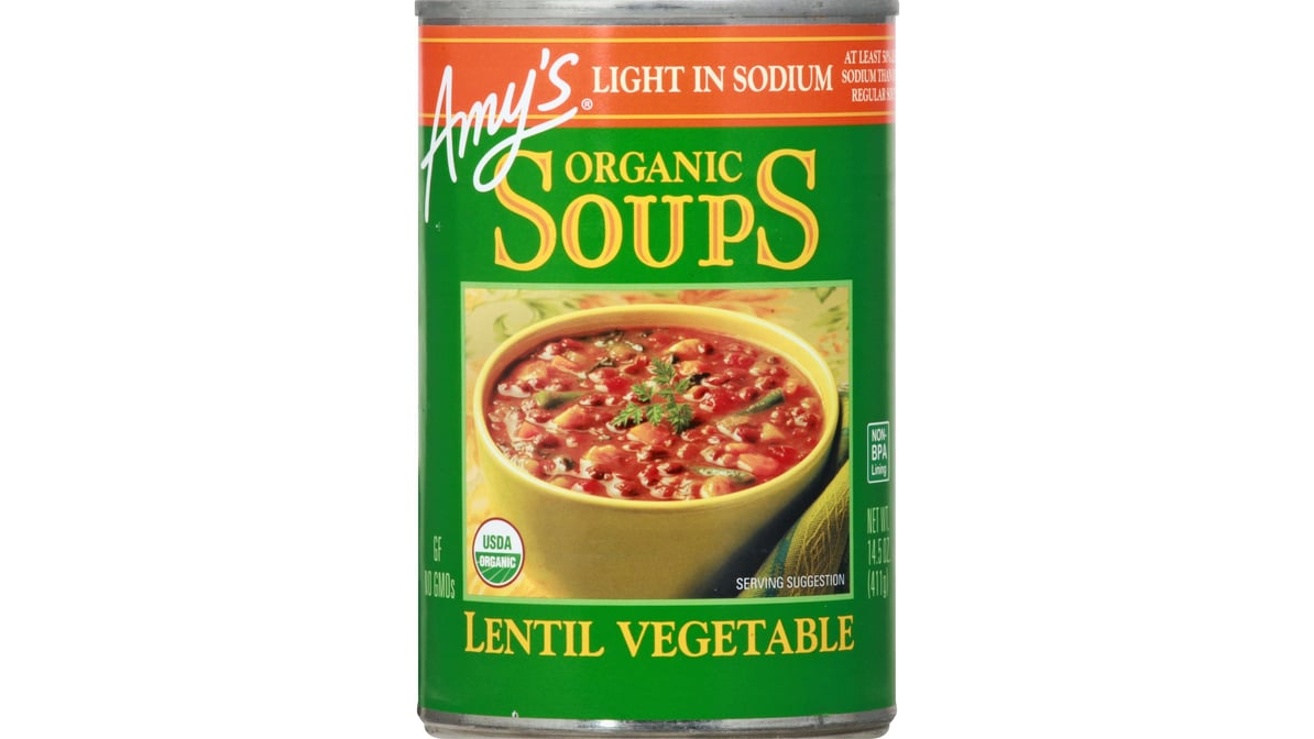 Amys Lentil Vegetable Soup, Organic, Light in Sodium - 14.5 oz