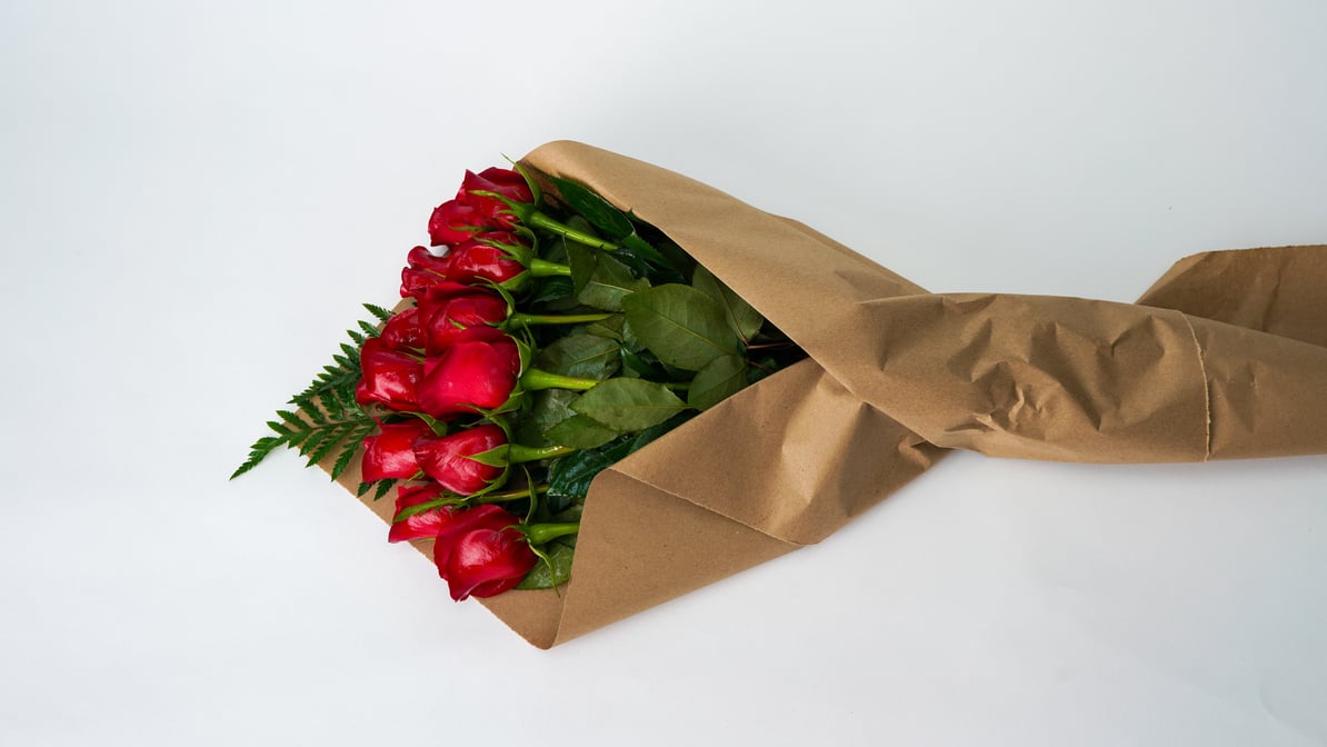 Bouquet Of Carnations In A Brown Paper Bag Background, Bouquet