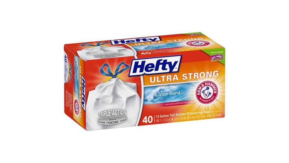 Hefty Ultra Strong Tall Kitchen Drawstring Trash Bags Clean Burst