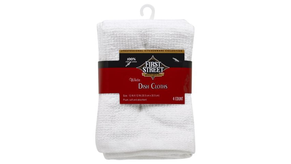 First Street - First Street, Dish Cloths, White (4 count)