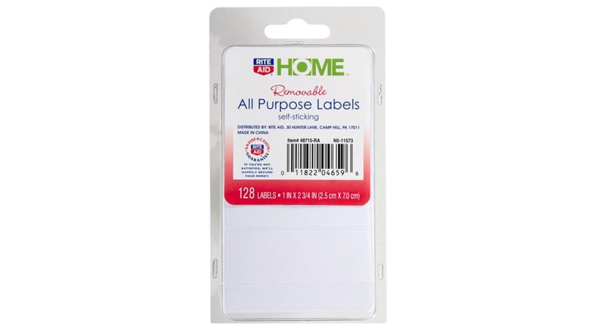 Rite Aid Home Removable Self-Sticking Labels - 1 in x 2.75 in, 128 ct