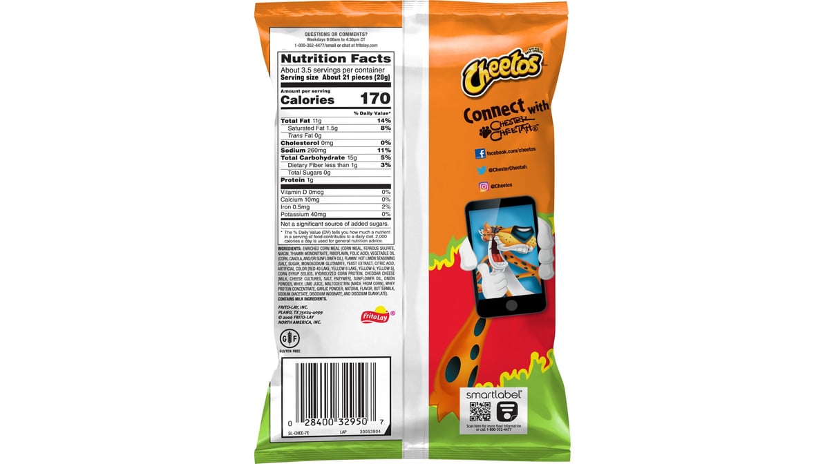 Cheetos Crunchy Flamin' Hot Limon Cheese Snacks (3.25 oz)