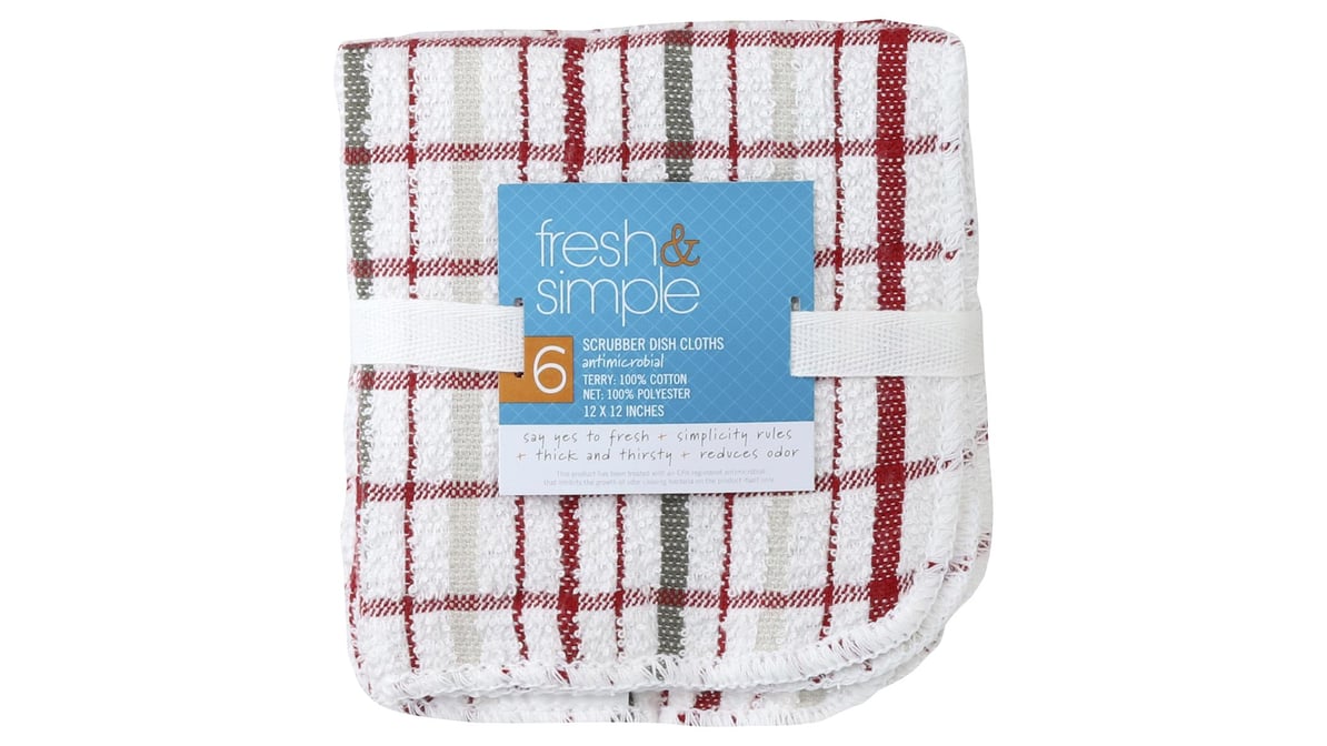 Fresh & Simple Seafoam Plaid Scrubber, 12 x 12, 6 Pack