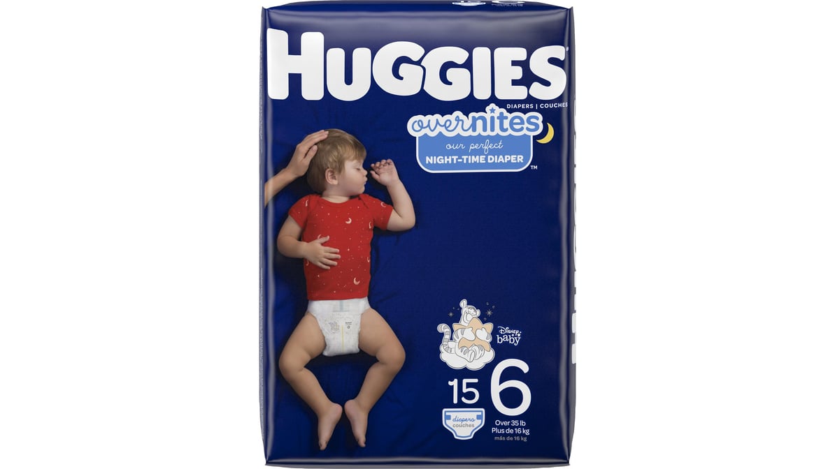 HUGGIES OverNites Baby Diapers Size 6 35+lb 15Ct