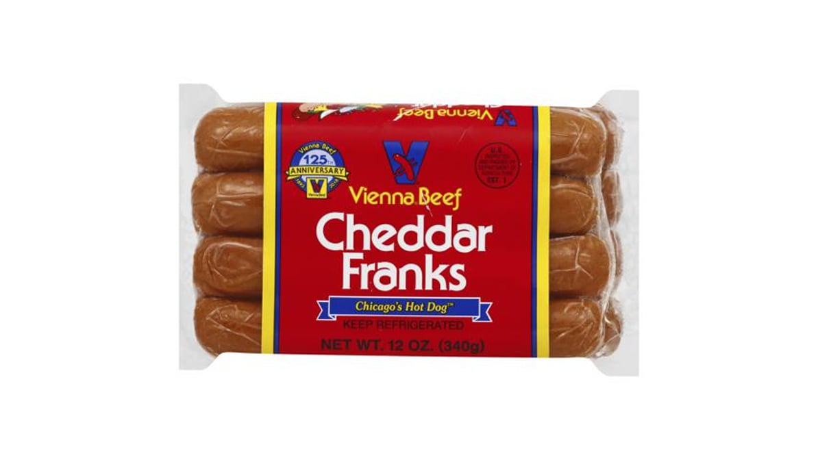 Vienna Beef Cheddar Franks Hot Dog, 12 oz 