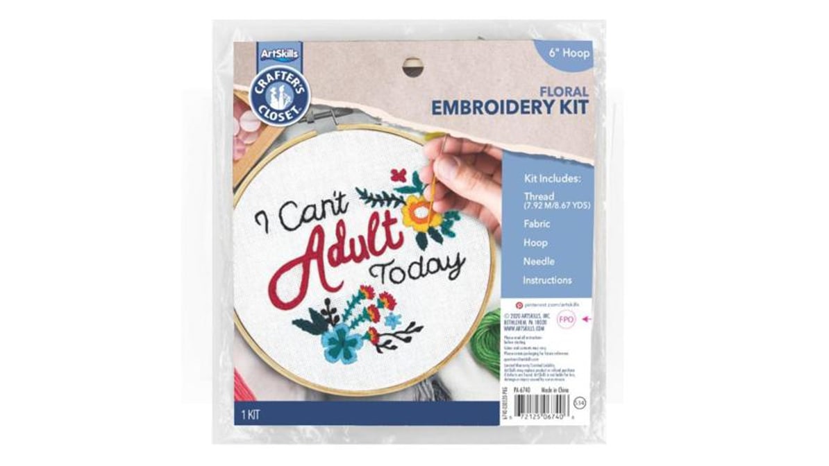 Artskills Floral Embroidery Kit I Can't Adult Today Everything Needed  Included
