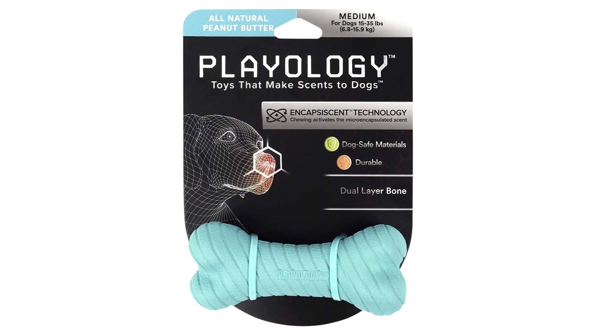 Playology Dual Layer Bone Dog Toy Peanut Butter Medium