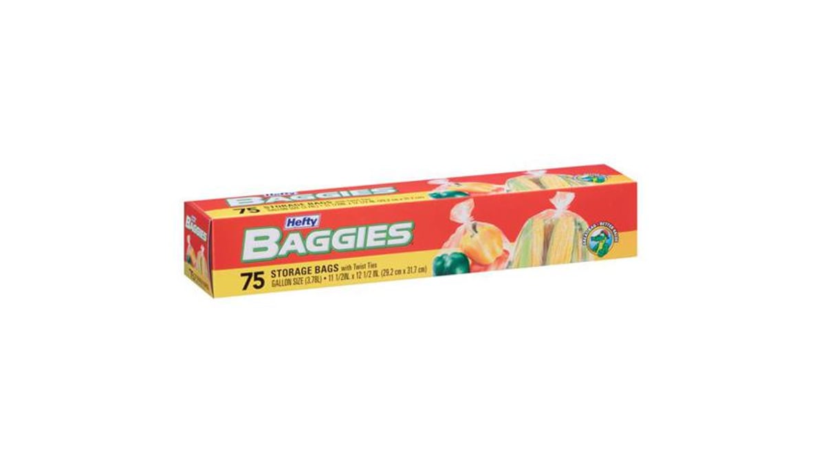 Hefty Baggies Gallon Size Storage Bags with Ties - 75 CT Hefty