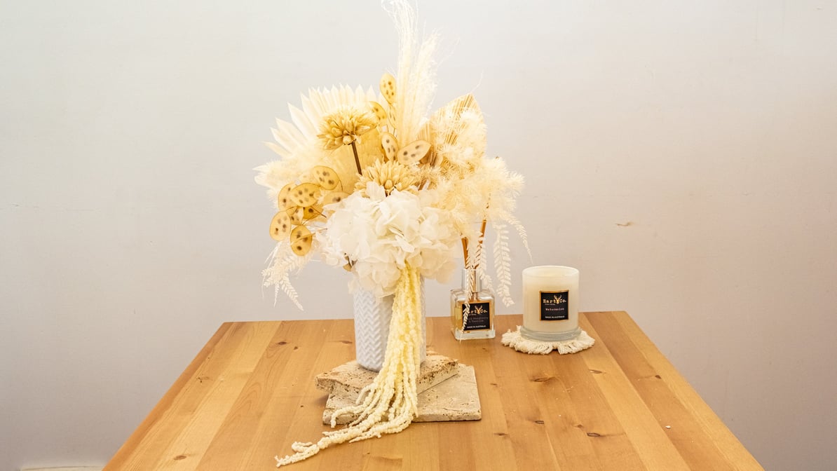 All White Dried Flower Arrangement