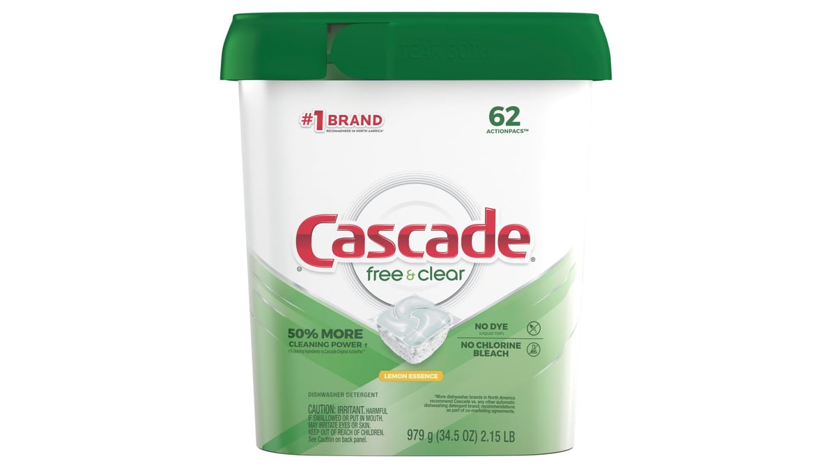 Cascade Lemon Essence Scent Free & Clear Actionpacs Dishwasher Detergent  Pods - 62ct : Target