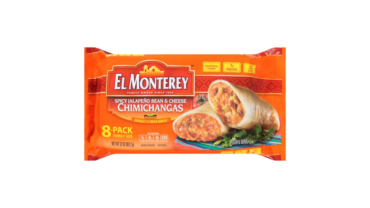El Monterey Chimichangas Burritos Spicy Jalapeno Bean & Cheese (8 ct)