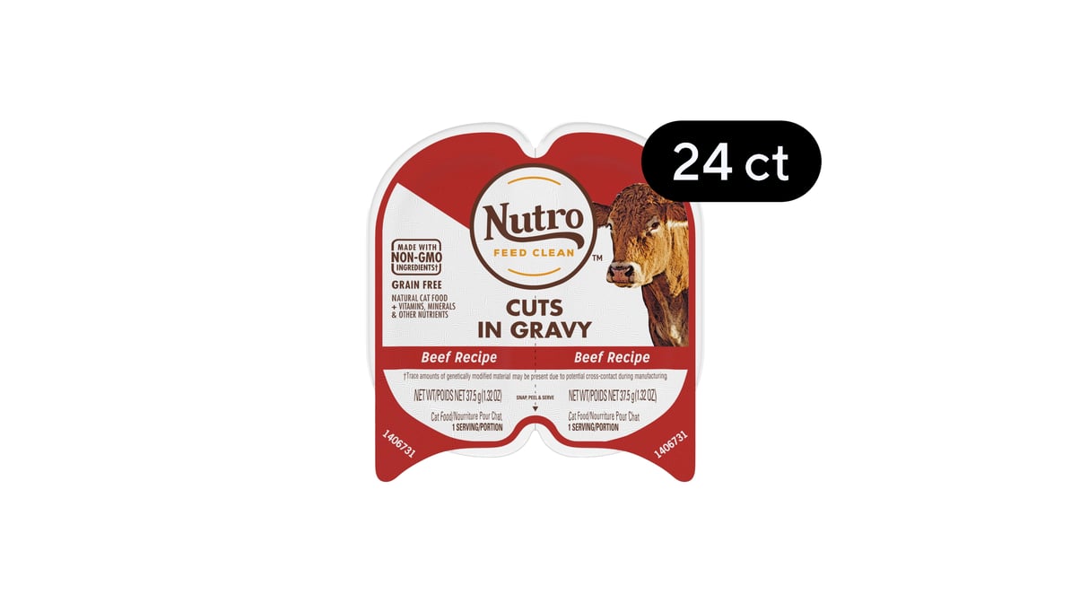 Nutro Feed Clean Beef Recipe Cuts in Gravy Grain Free Wet Cat Food (2.64 oz  x 24 ct) | Delivery Near Me - Doordash