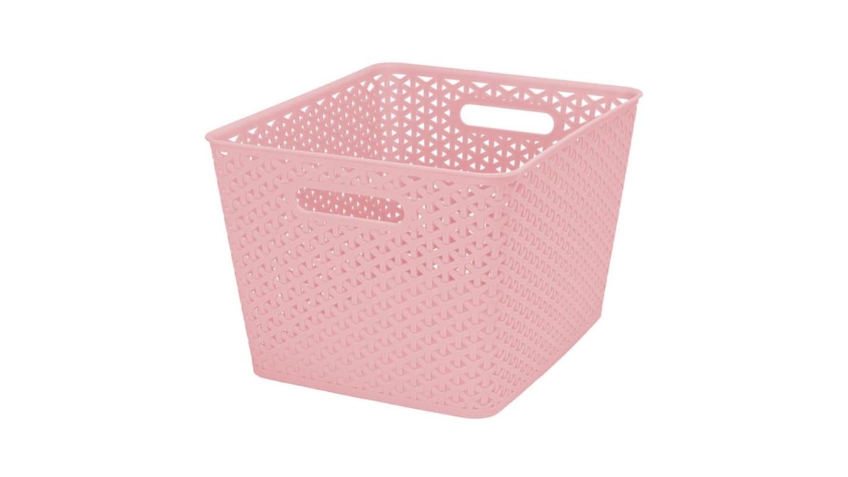 at Home Blush Pink Y-Weave Storage Basket, Small