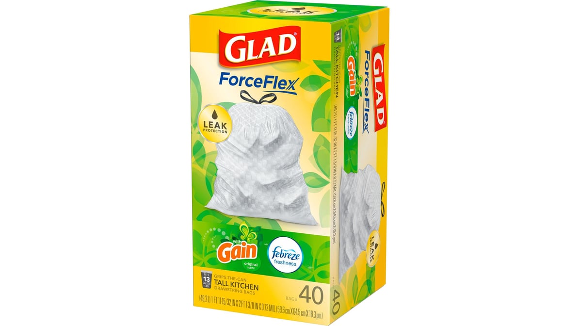 Glad 13 gal ForceFlex Plus Tall Kitchen Drawstring Trash Bags Cherry Blossom  (40 ct) Delivery - DoorDash