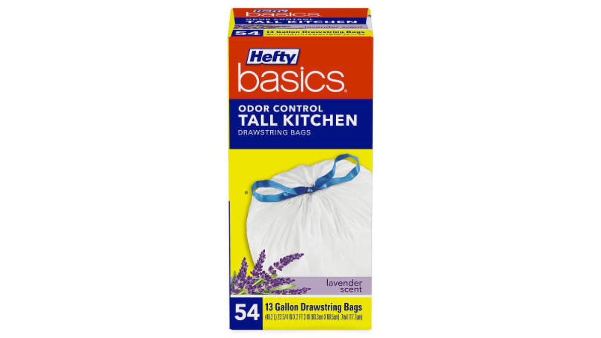 Drawstring Tall Kitchen Trash Bags, Lavender, Trash Bags