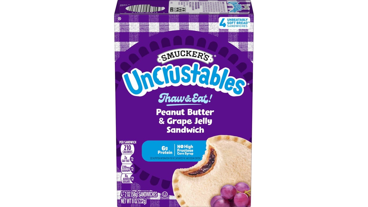 Smucker's Uncrustables Peanut Butter & Grape Jelly Sandwiches (2 Oz X 4 ...