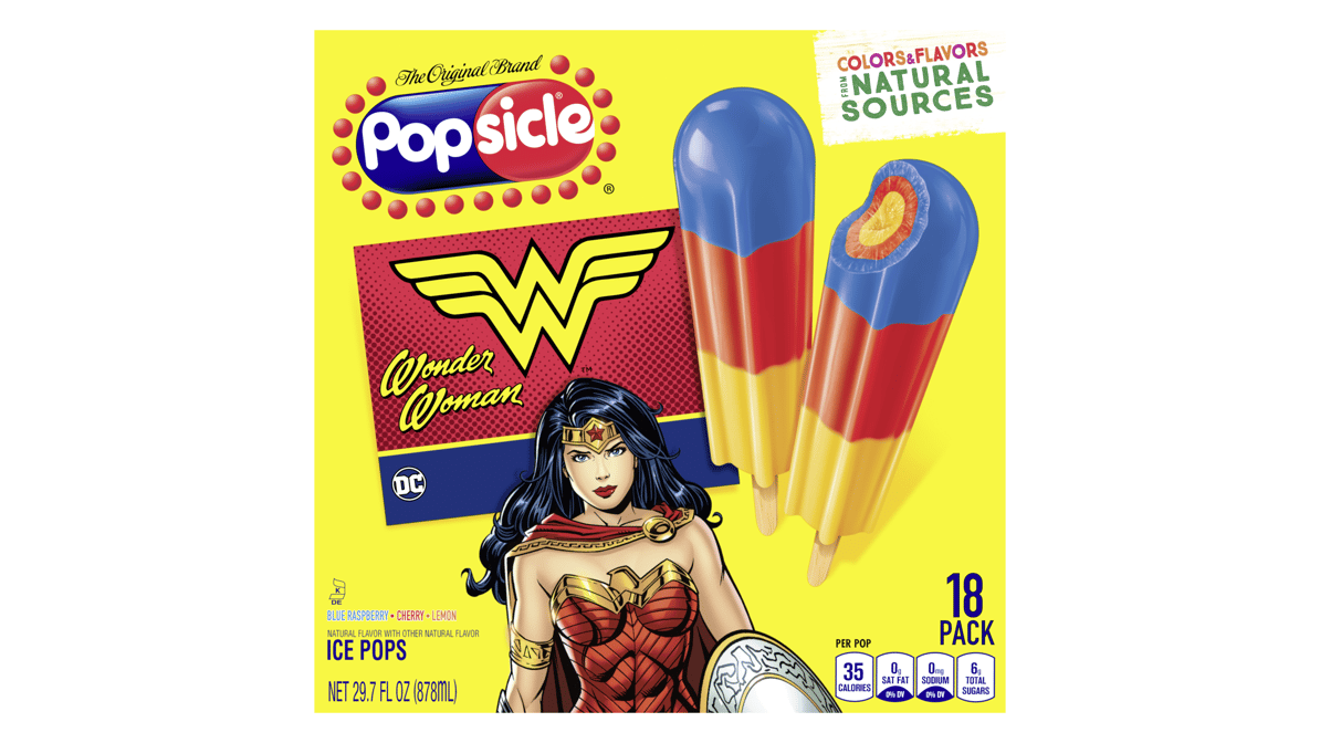 Popsicle DC Wonder Woman Blue Raspberry, Cherry, and Lemon Ice Pops (18 ct)  | Delivery Near Me - Doordash