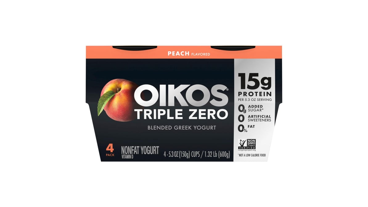 Dannon Oikos Triple Zero Peach Greek Yogurt, 5.3 Oz.