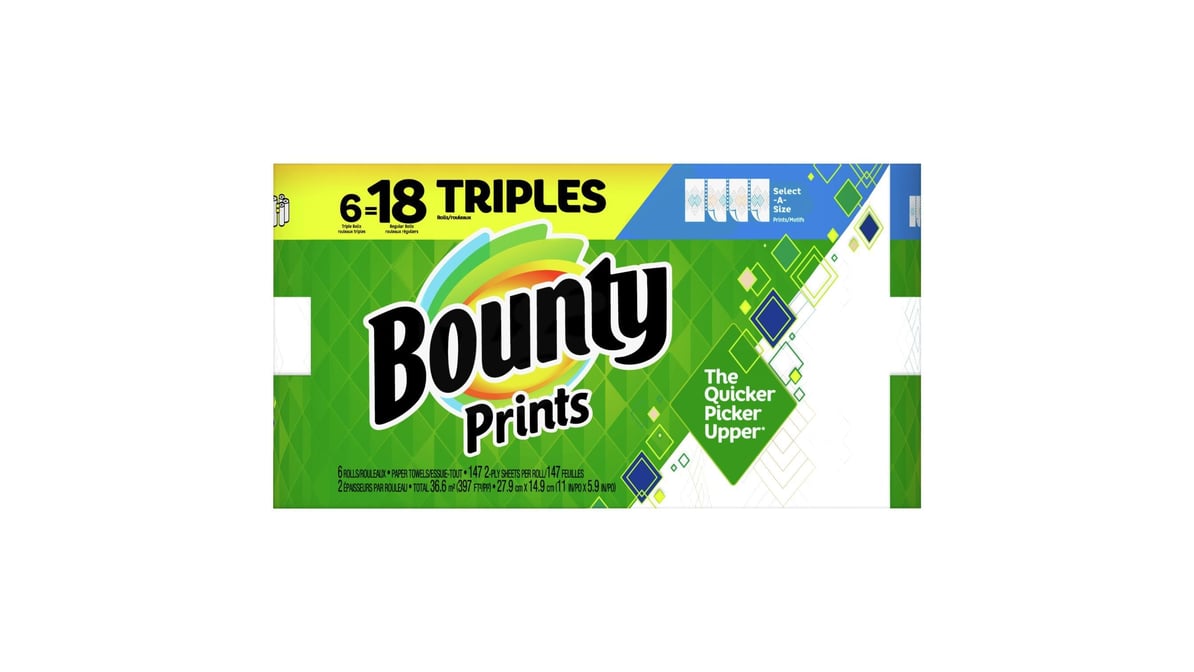 Bounty Select-A-Size Paper Towels, 2 Triple Rolls, Print