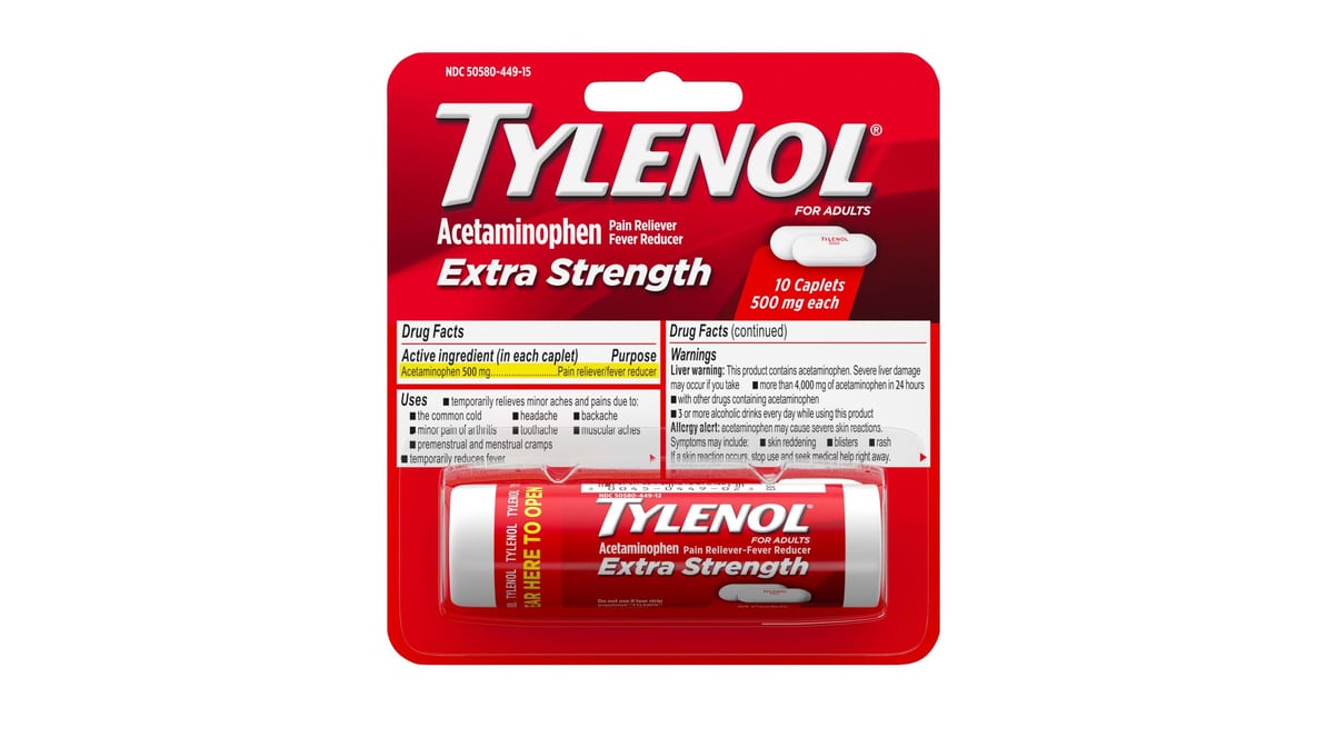 Tylenol Extra Strength Pain Reliever 500 mg Caplets (10 ct) | Delivery ...