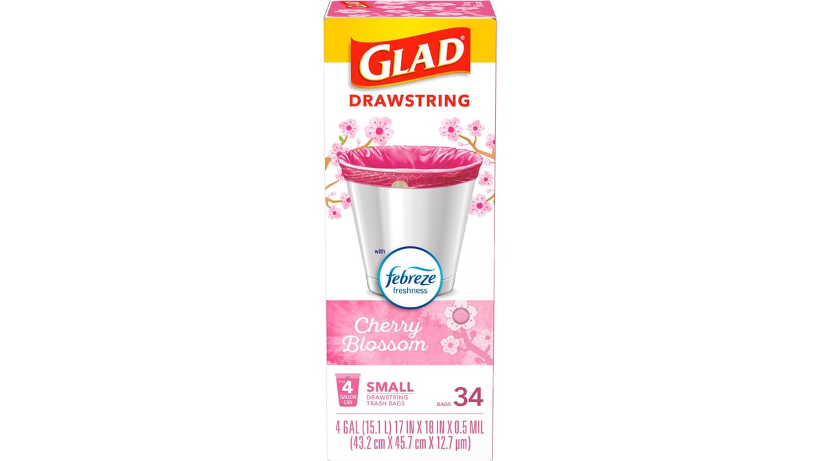 Glad 4 gal Drawstring Small Trash Bags Cherry Blossom (34 ct