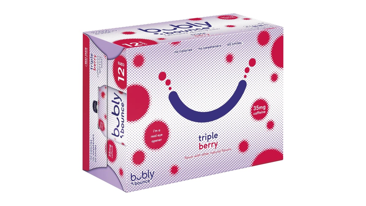 Bubly Bounce Triple Berry Caffeinated Sparkling Water Cans (12 oz x 12 ct)  | Delivery Near Me - Doordash