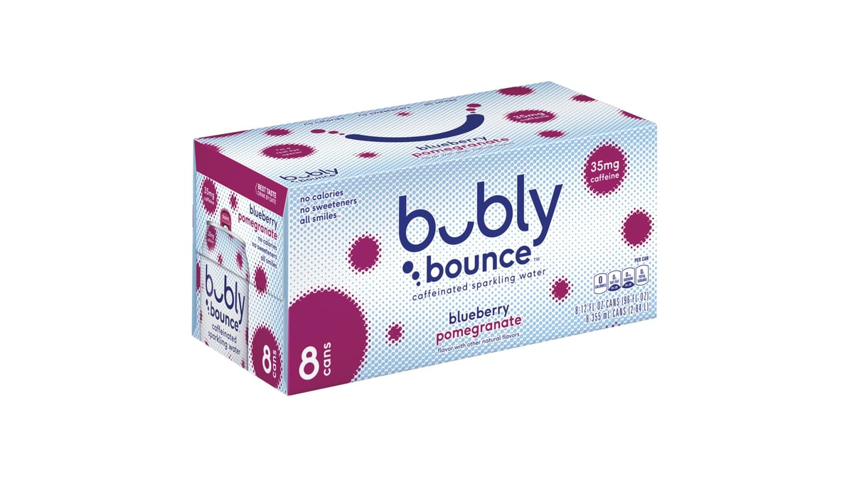 Bubly Bounce Caffeinated Blueberry Pomegranate Sparkling Water Cans (12 fl  oz x 8 ct) | Delivery Near Me - Doordash