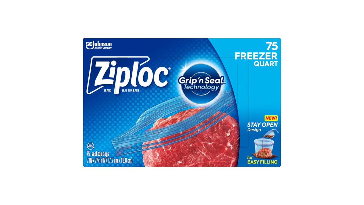 Ziploc Brand Freezer Bags with New Stay Open Design, Quart, 75, Patented  Stand-up Bottom, Easy to Fill Freezer Bag, Unloc a Free Set of Hands in the  Kitchen, Microwave Safe, BPA Free