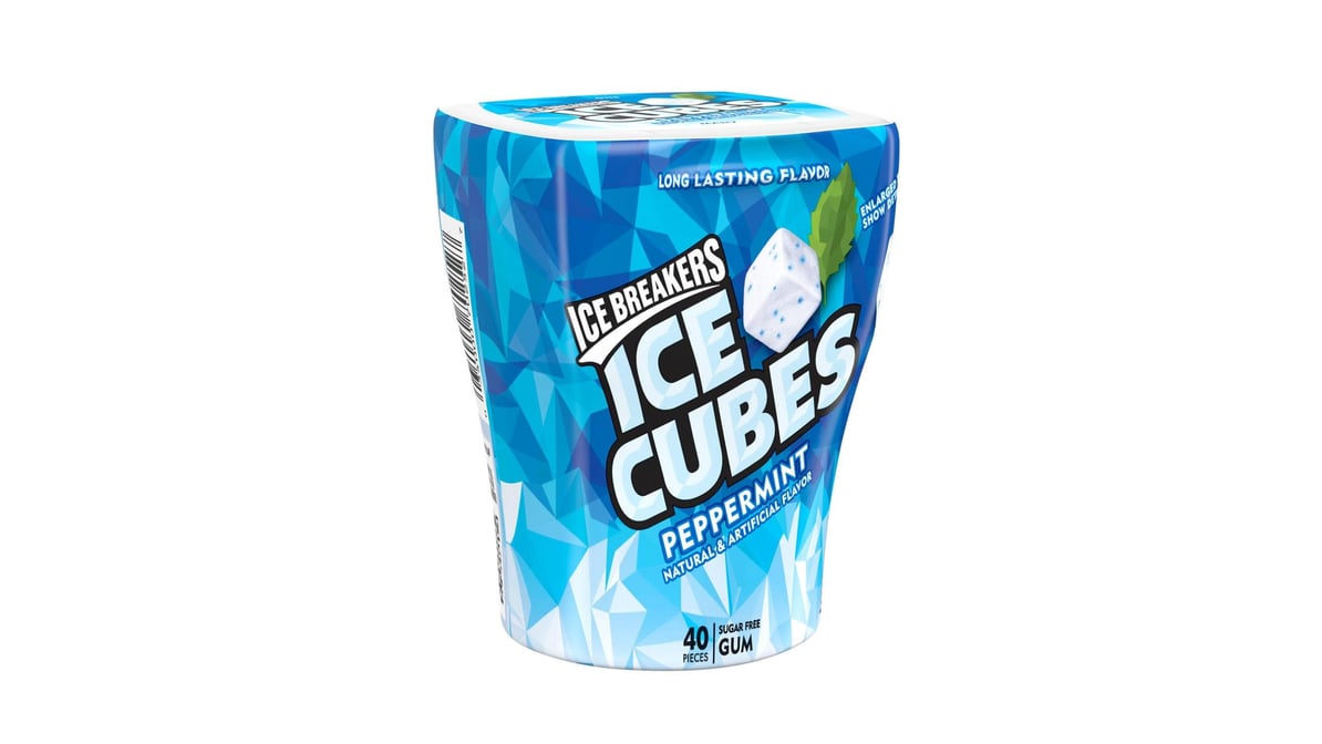ICE BREAKERS ICE CUBES Peppermint Sugar Free Gum, 3.24 oz bottle, 40 pieces