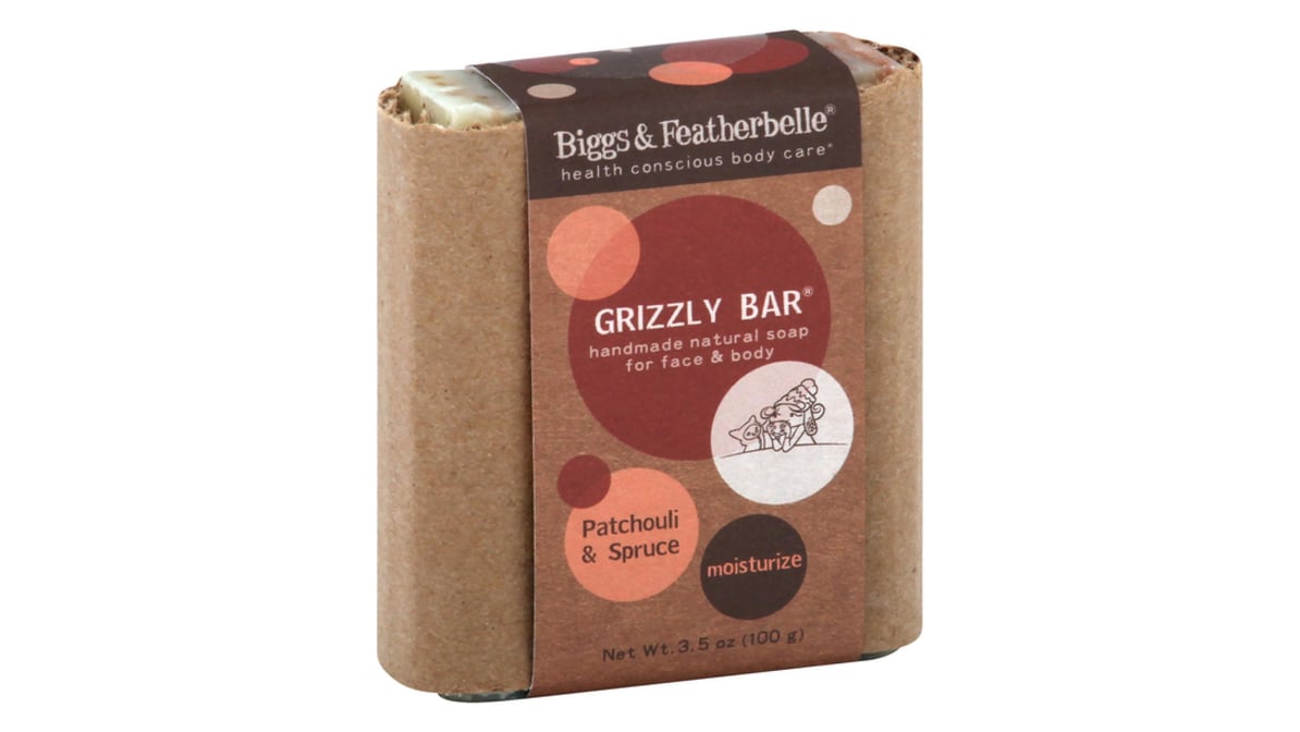 Biggs & Featherbelle Soap, Grizzly Bar, Patchouli & Spruce, Moisturize - 3.5 oz