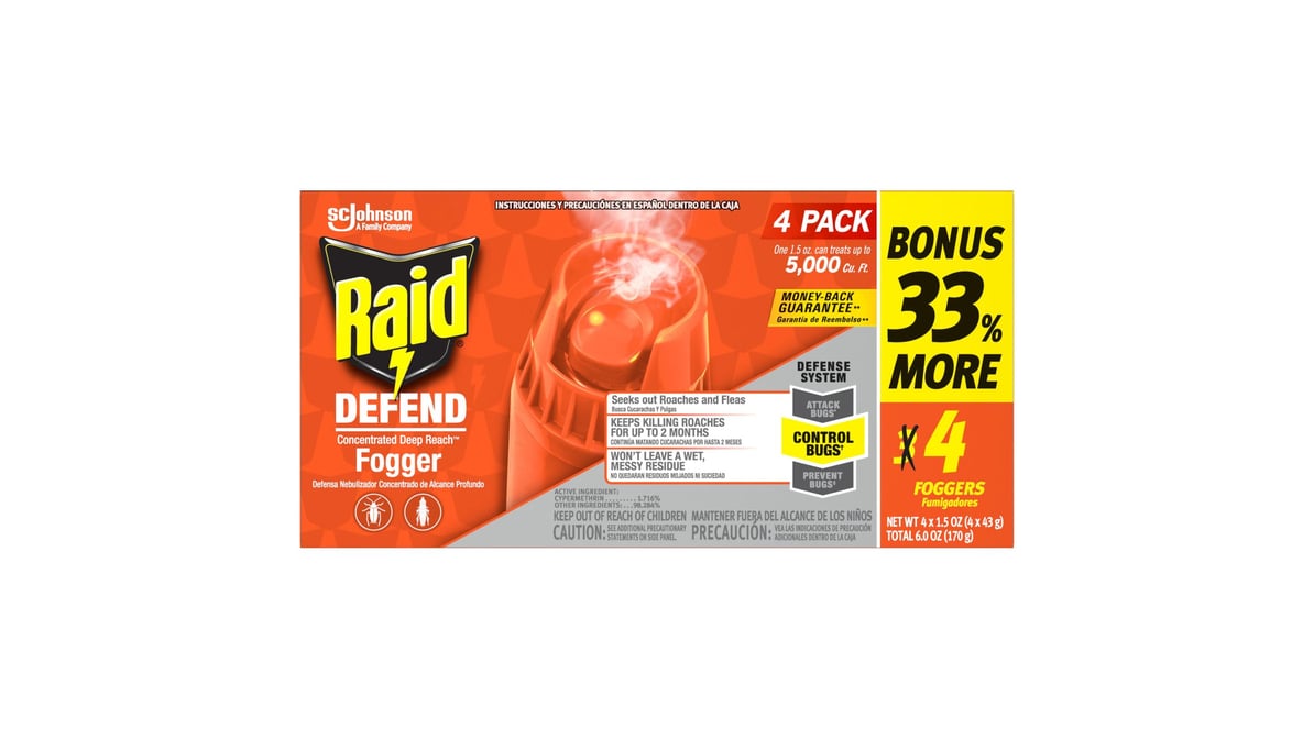 Raid Defend Concentrated Deep Reach Fogger Spray (1.5 oz x 4 ct) | Delivery  Near Me - Doordash