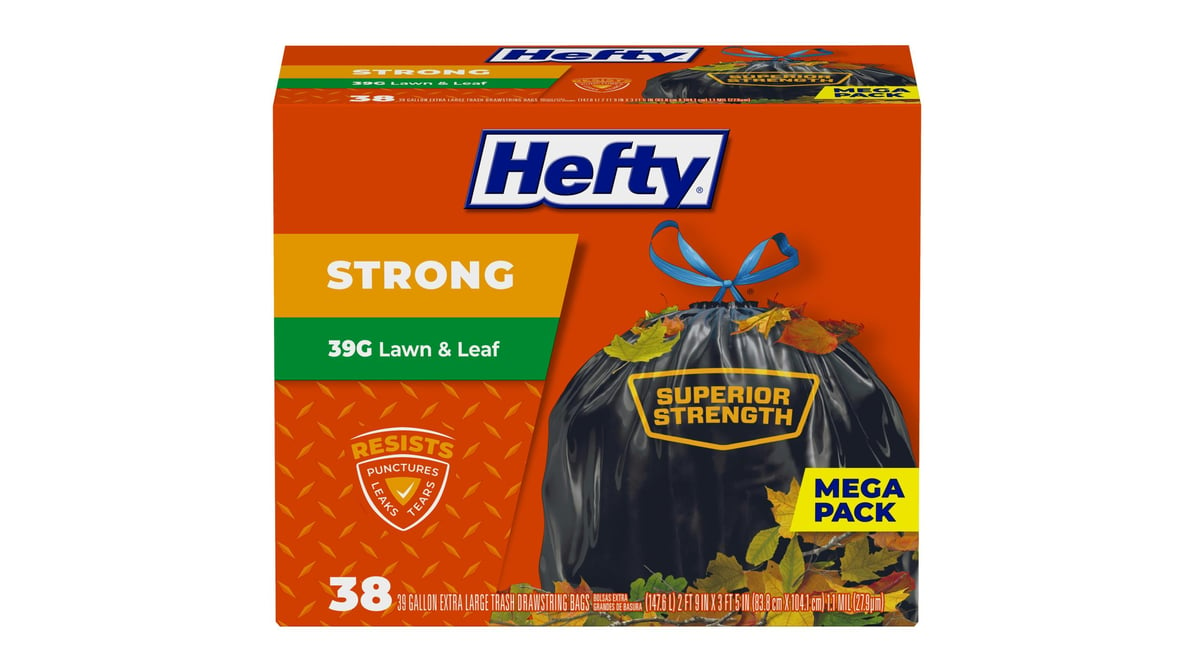 Hefty Strong Drawstring Bags, Lawn & Leaf, Extra Large, 39 Gallon, Mega Pack - 38 bags