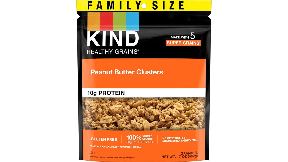 Kind Healthy Grains Granola Clusters, Whole Grain, Peanut Butter, Family Size - 17 oz