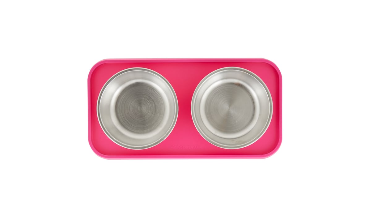 Top Paw Stay-Put Bowl and Mat Set, Size: 16 fl oz | PetSmart Pink