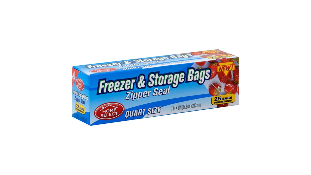 Home Select Zipper Seal Freezer & Storage Bags Quart Size (25 ct) Delivery  - DoorDash