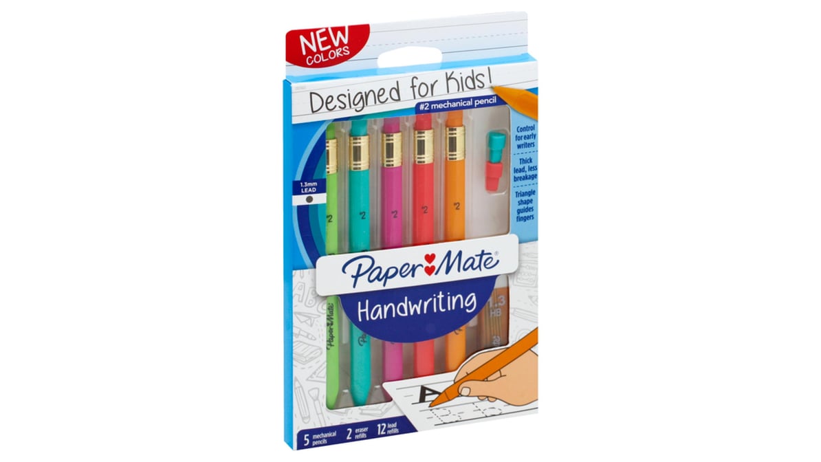 Paper Mate Handwriting Triangular Mechanical Pencil Set with Lead & Eraser  Refills, 1.3 mm