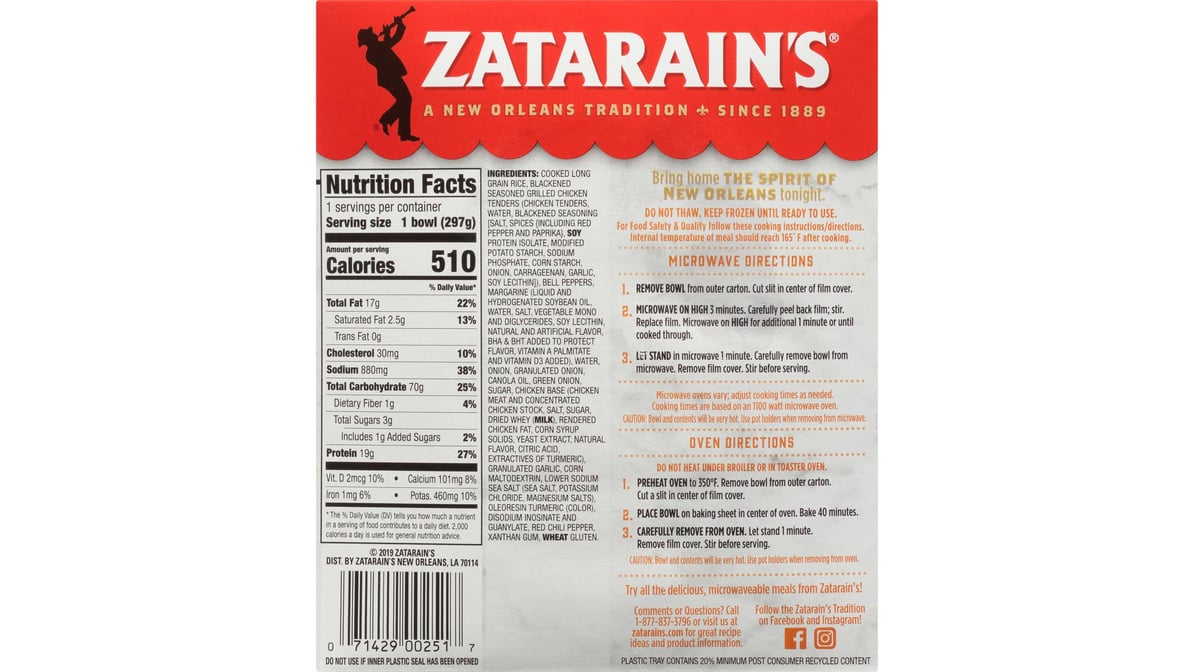 Zatarain's Frozen Blackened Chicken With Yellow Rice, 10.5 oz