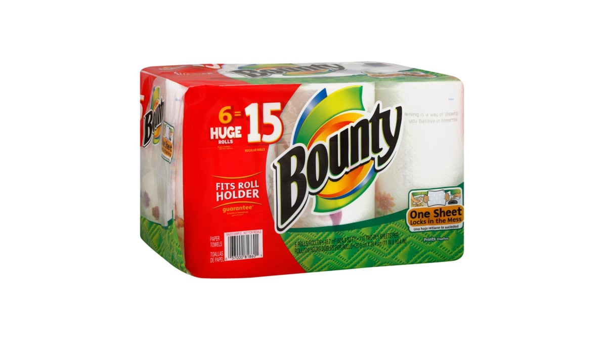 Bounty Paper Towels 2 Ply Huge Prints 100 Sheets (6 ct) | Delivery Near Me  - Doordash