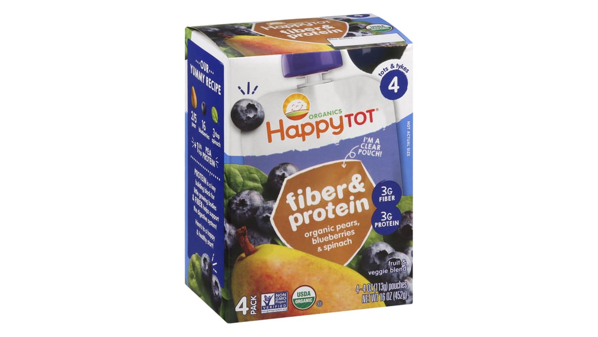 Happytot Fiber & Protein Organic Pears Blueberries & Spinach Baby