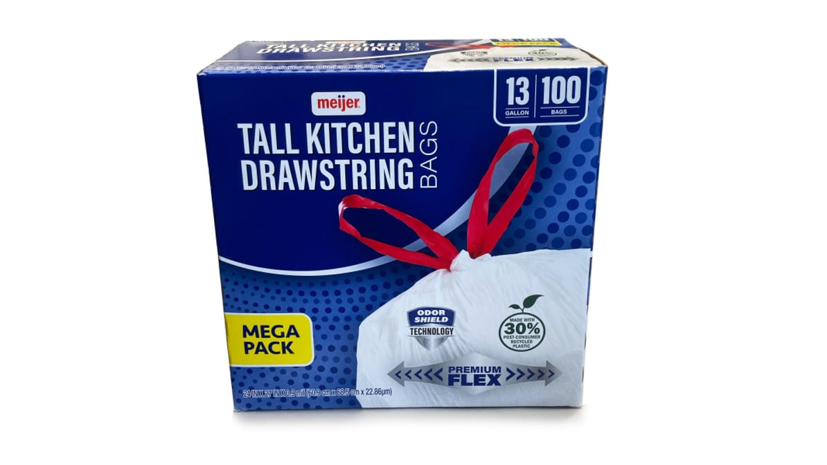 Meijer Tall Kitchen Drawstring Bags Unscented 13 Gal, 45 ct