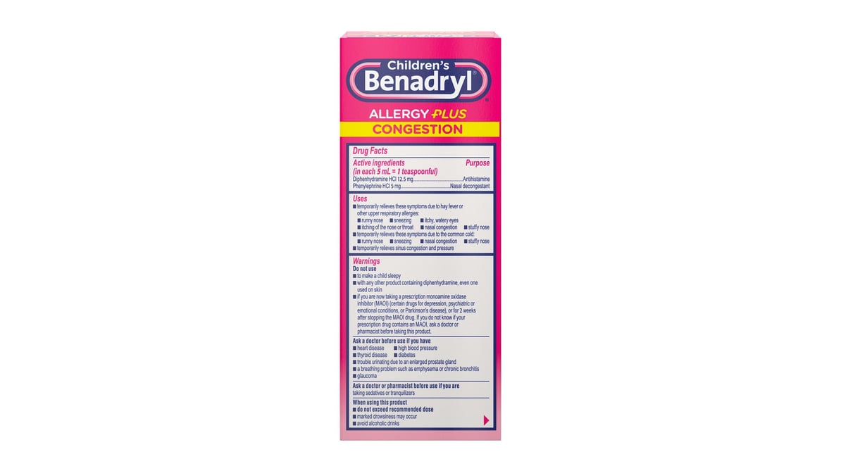 Benadryl Children's Grape Allergy Plus Congestion Relief Liquid (4 Oz ...