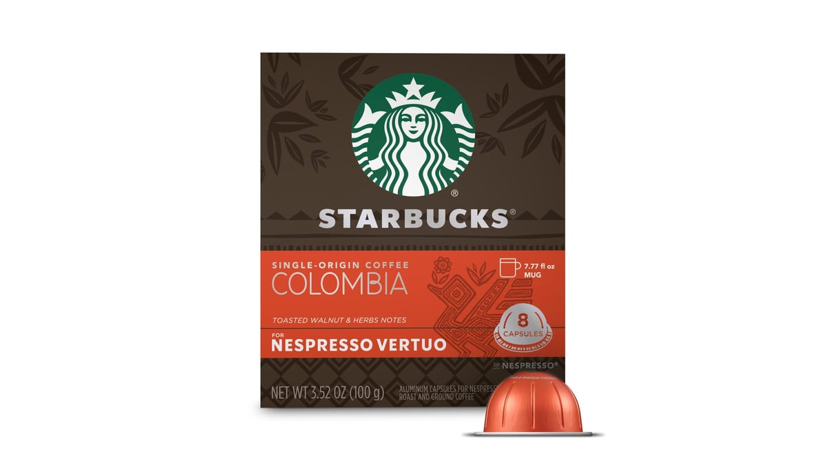 Starbucks Coffee Nespresso Vertuo Capsules, Colombia Single-Origin Coffee,  Medium Roast - 8 Capsules 