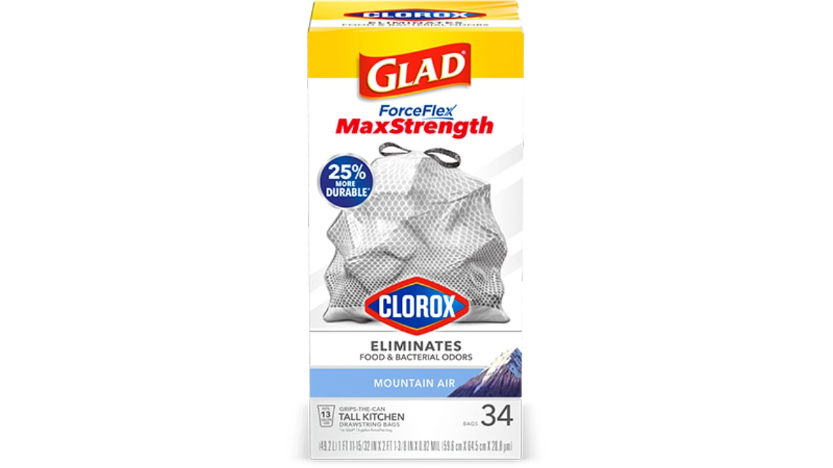 Glad ForceFlexPlus Clorox Mountain Air 13 Gallon Tall Kitchen Trash Bags  (34 ct) Delivery - DoorDash