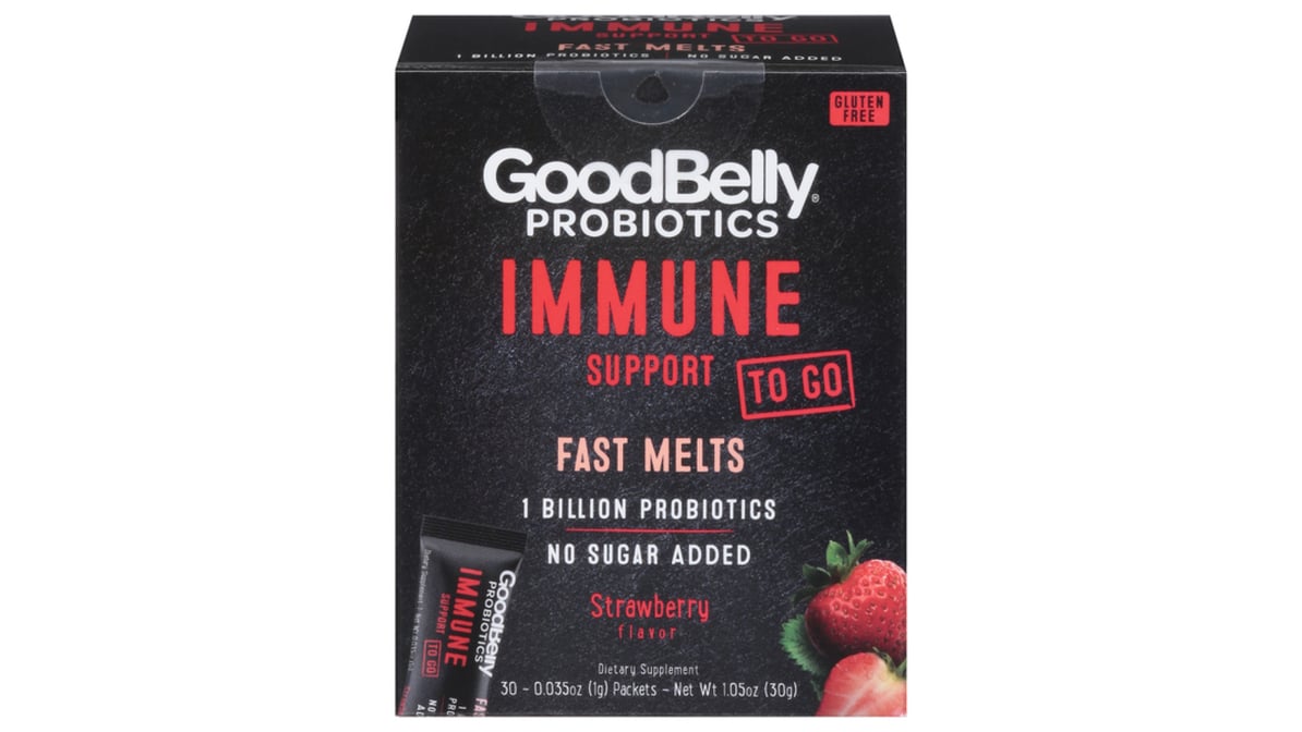 GoodBelly to Go Fast Melts - Promotes Immune Support Through Live  Probiotics for Women & Men, Strawberry Flavor, 30 On-The-Go Packets 