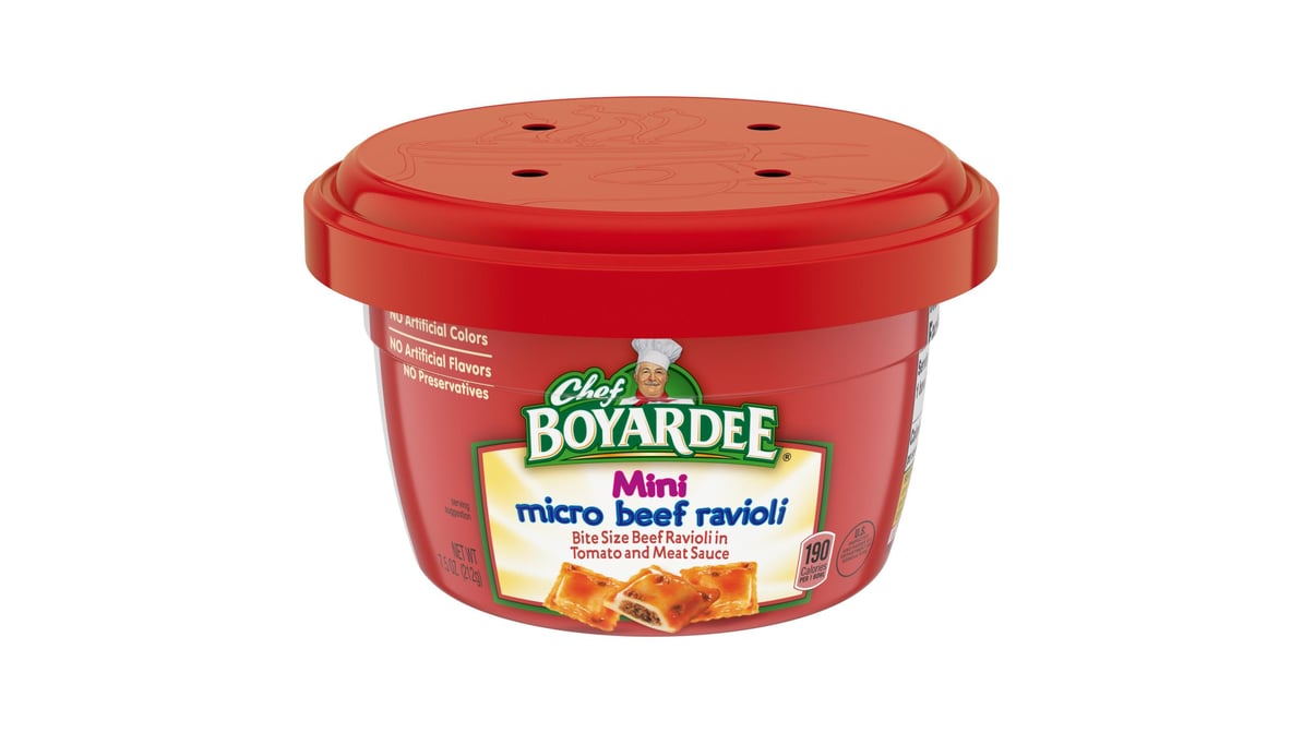 Save on Chef Boyardee Mini Micro Beef Ravioli in Tomato & Meat